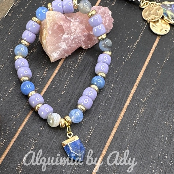 Alquimia Blue and Purple Beaded Bracelet with Metallic Accents - Picture 1 of 2